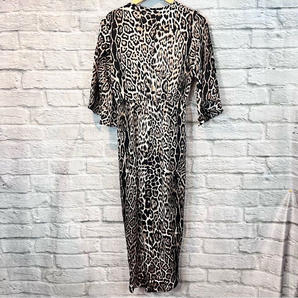 Lucca Couture Cheetah V Neck Bell Sleeve Draped Midi Dress - Small - Picture 5 of 14